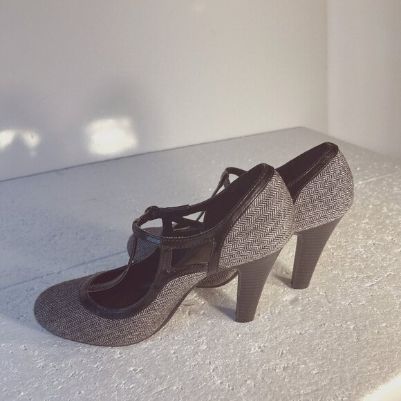 DexFlex Comfort SZ 8.5 Herringbone Tweed T-Strap Mary Jane Academia Office Prepp - Picture 8 of 10
